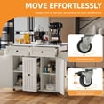 thumbnail image 3 of Craftian Kitchen Island with Wheels & Seating, Kitchen Island Cart with Drop Leaf & Storage, White, 3 of 8