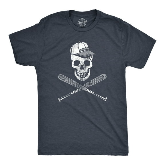 Mens Baseball Skull T Shirt Sports Fan Baseball Pirate Skull and Crossbones Graphic Novelty Tee Graphic Tees