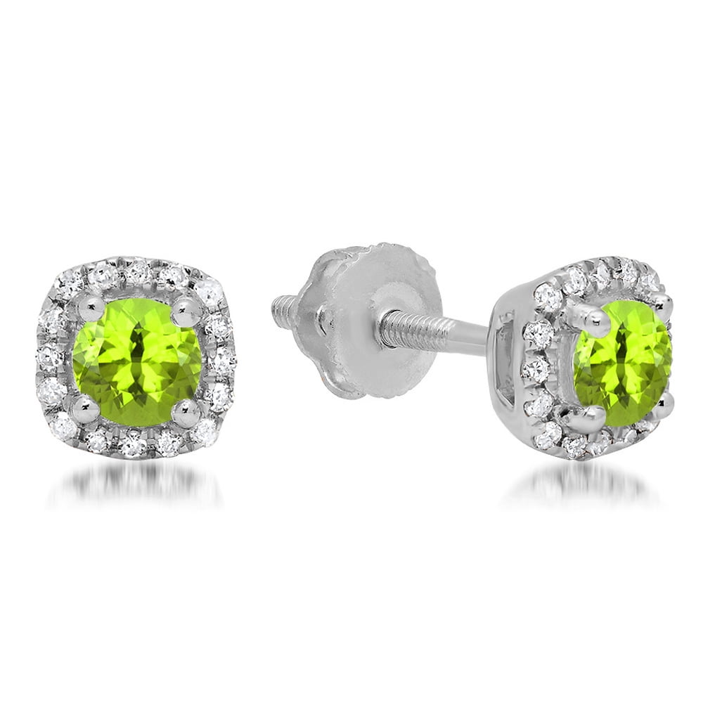 Dazzlingrock Collection 14K Each 5 MM Round Lab Created Gemstone & White Diamond Ladies Halo Stud Earrings Yellow Gold