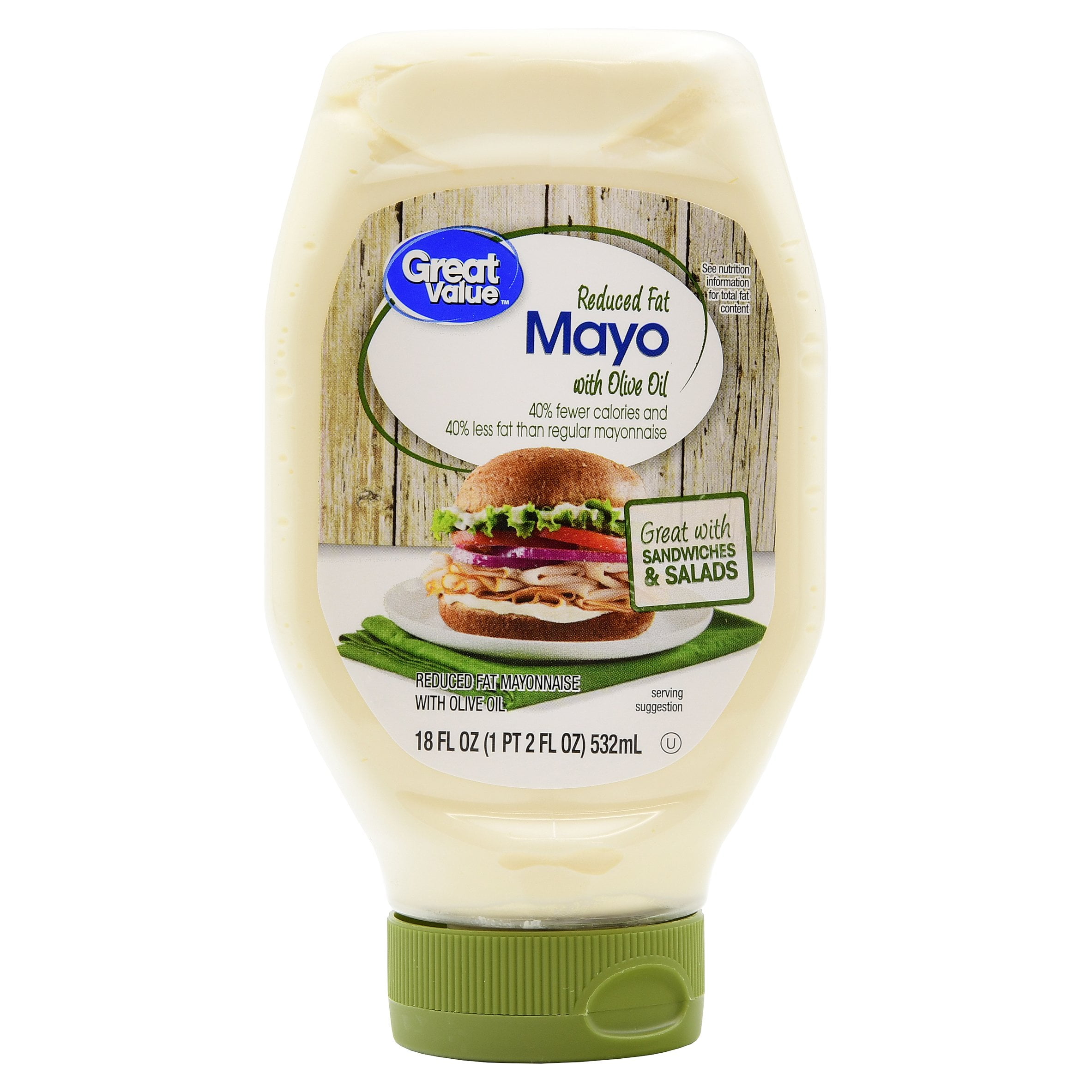 Great Value Reduced Fat Mayo with Olive Oil Mayo, 18 fl oz