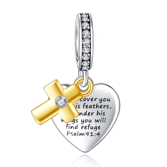 ROSIANNA 925 Sterling Silver Charm for Bracelets Religious Bible Quotes Cross Charm God All Things are Possible Women Bracelet Charm