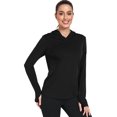 thumbnail image 3 of Cadmus Women's Workout Long Sleeve shirts Sun Protection Dry Fit Athletic Running Tops Hooded with Thumb Hole,Black,Medium, 3 of 5