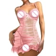 thumbnail image 4 of Lingerie for Women Nightwear Silk Like Sheer Mesh V Neck Sleepdress with Transparent Chemise for Relaxed Wear Pink M, 4 of 4