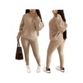 thumbnail image 3 of Womens Plus Size Pajama Set 2 Piece Long Sleeve Ribbed Lounge Sleepwear Knitted Set Khaki M, 3 of 6