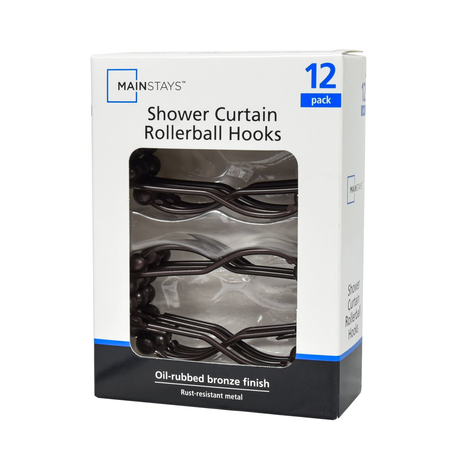 Mainstays, Shower Curtain Rollerball Hooks, Bronze, 12Piece/Set, 100% Iron