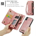 thumbnail image 4 of For iPhone X, iPhone XS Wallet Case,Multi-Functional Retro Leather Purse Flip Cover Zipper Wallet Case with Removable Card Slots Pocket & Detachable Wrist Strap Magnetic Phone Case, Pink, 4 of 9