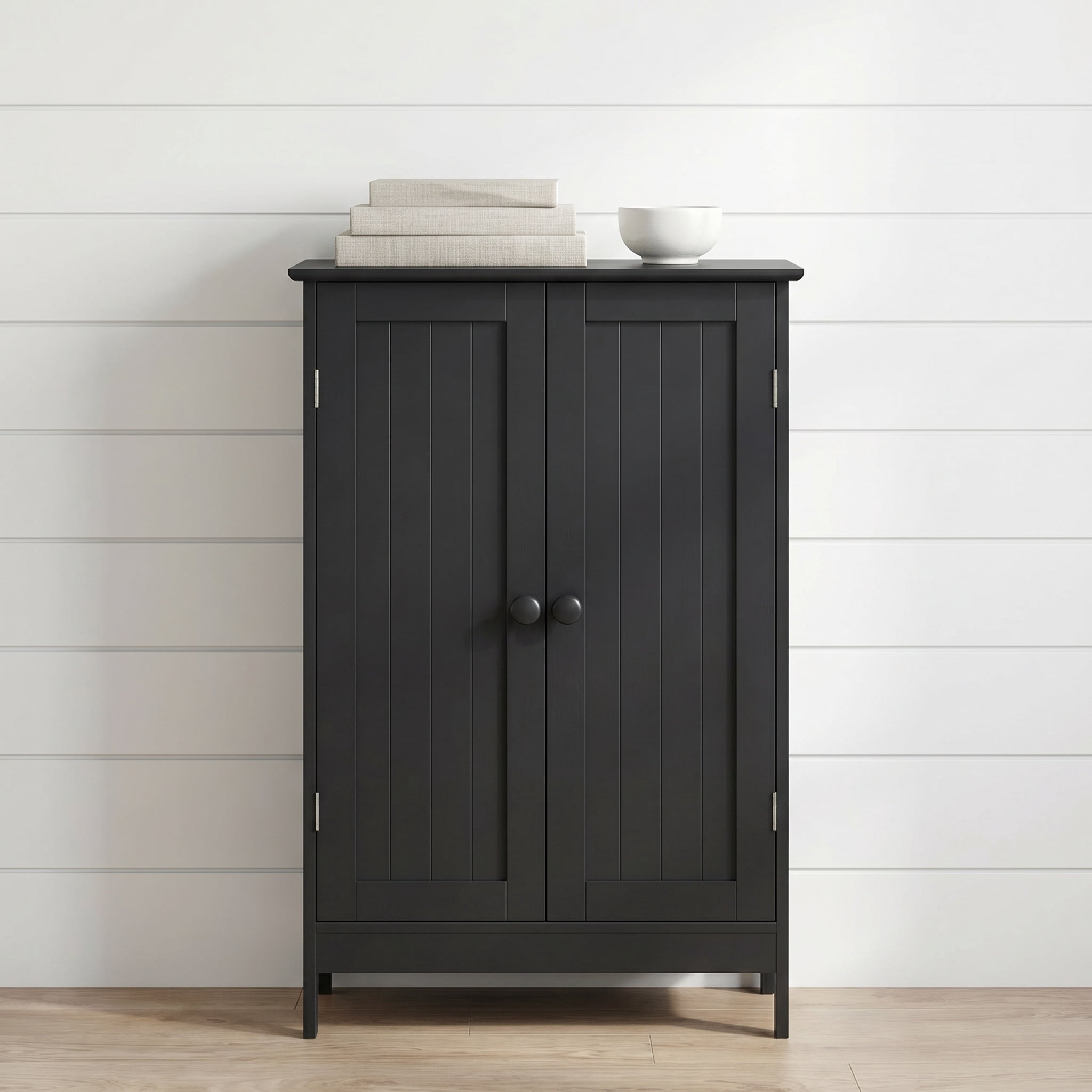 Kadyn Bathroom Cabinet, Storage Cabinet, Bathroom Storage Unit,2-Door Freee-Standing Bathroom Cabinet with Shelf-Black