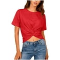 thumbnail image 2 of Sevevn Women's Cropped T Shirt Short Sleeve Crew Neck Casual Crop Top Soft Stretchy Slim Fit Summer Top Red L, 2 of 8