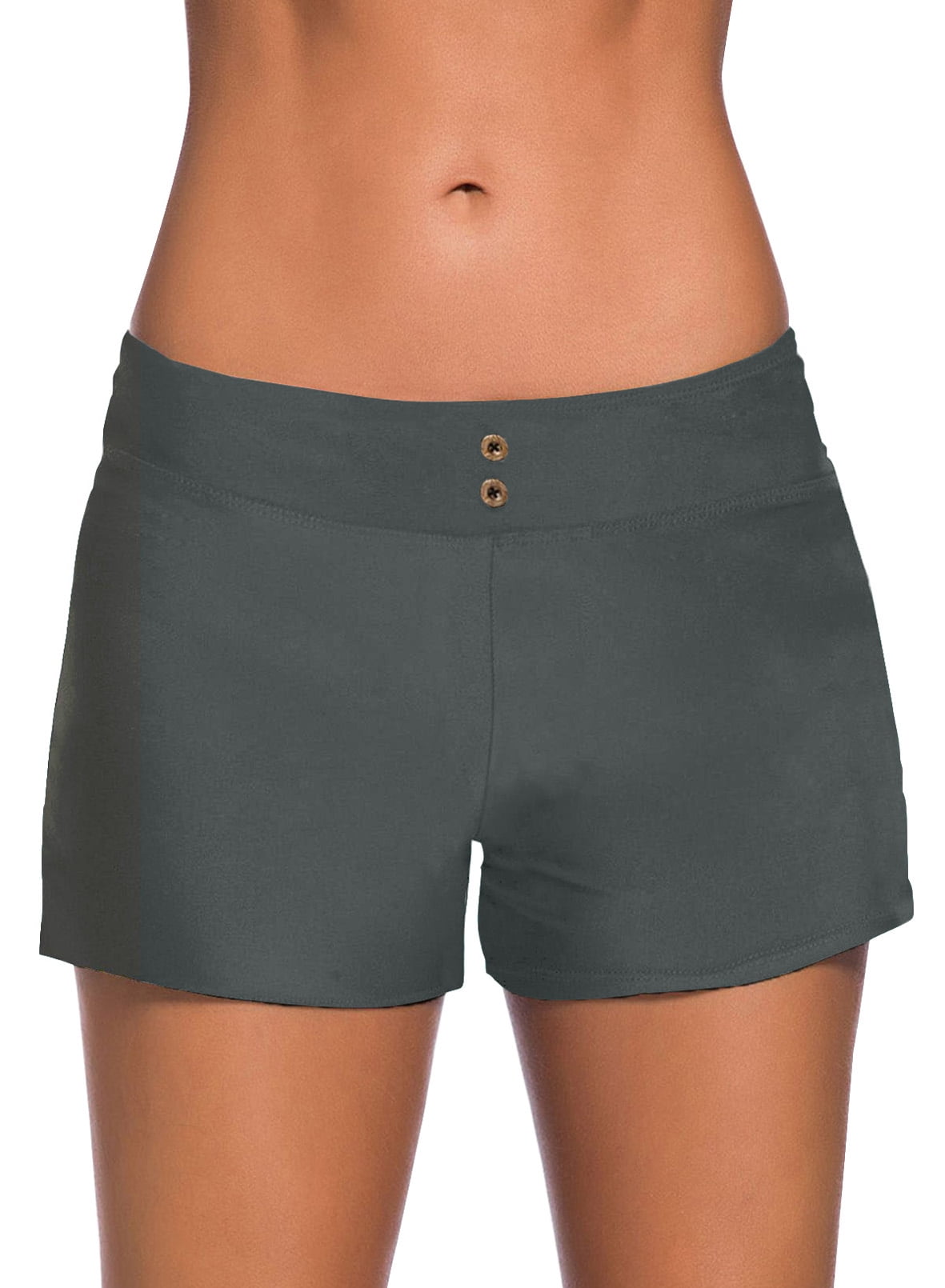 EVALESS Women's Swim BottomsGray Waistband Swimsuit Bottoms Boy Shorts
