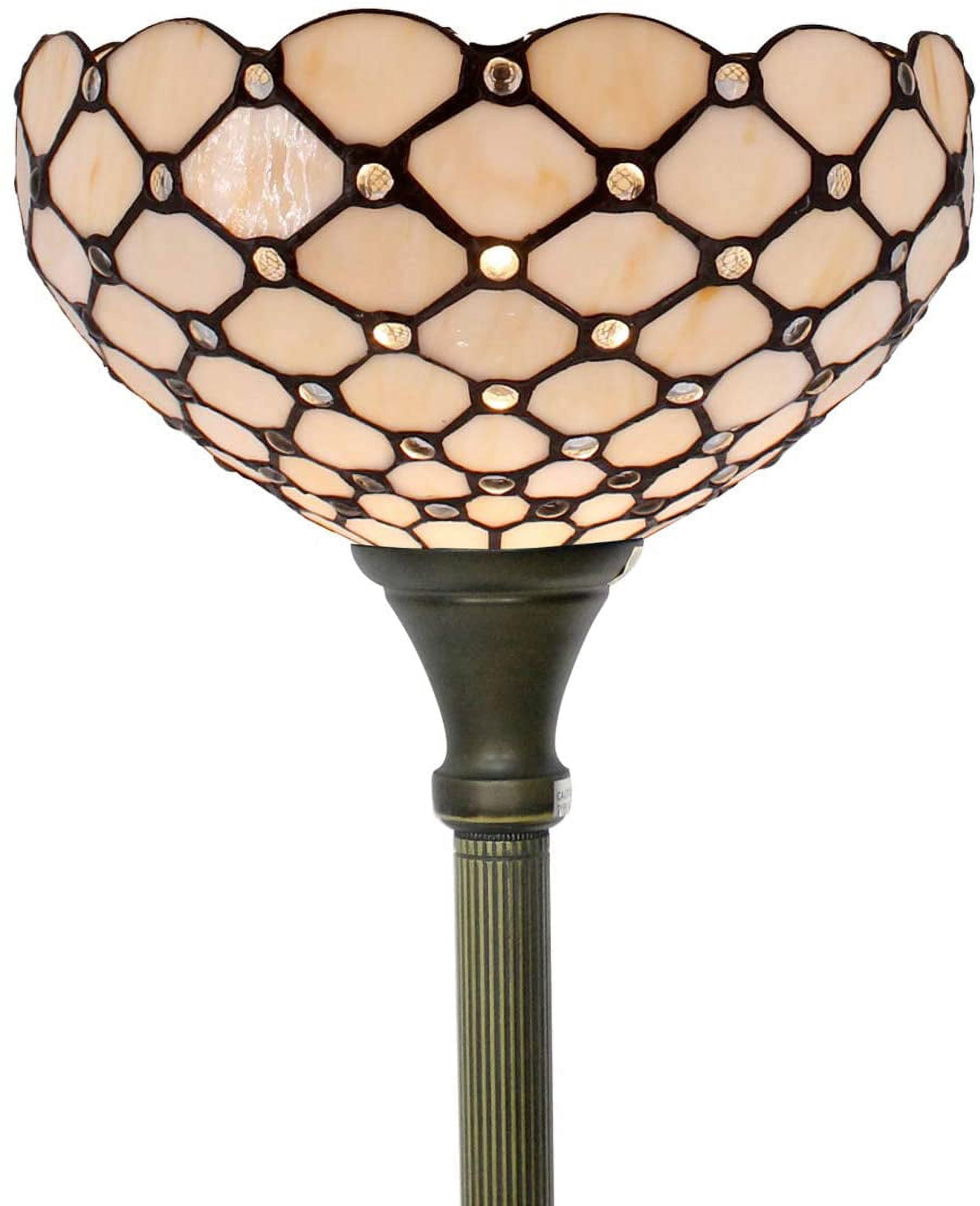 Tiffany Style Floor Lamp Torchiere Up Lighting W12H66 Inch Amber Stained Glass Crystal Bead Lampshade Antique Standing Iron Base 1E26 Foot Switch S005 Living Room Home Office Decoration