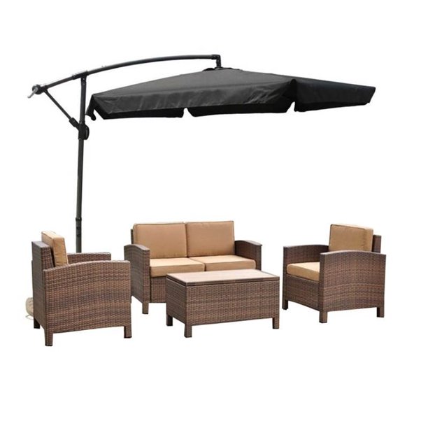 5 Piece Patio Furniture Set With Loveseat Coffee Table 2 Chairs And Umbrella Walmart Com Walmart Com