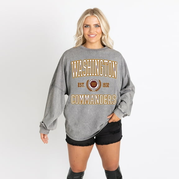 Women's Gameday Couture Gray Washington Commanders Oversized Final Score Snow Wash Long Sleeve T-Shirt