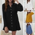 thumbnail image 3 of Vestido camisero para mujer, cuello vuelto, abotonado, manga larga, volantes, blusa, minivestido informal suelto Eccomum Negro/Pequeña, 3 of 7