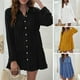 thumbnail image 3 of Vestido camisero para mujer, cuello vuelto, abotonado, manga larga, volantes, blusa, minivestido inf Abanopi Amarillo/Grande, 3 of 7