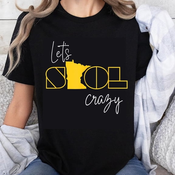 100% Cotton Lets Go Crazy Minnesota State Outline T-Shirt Unisex Casual Graphic Tee for Men Women Students and Fans
