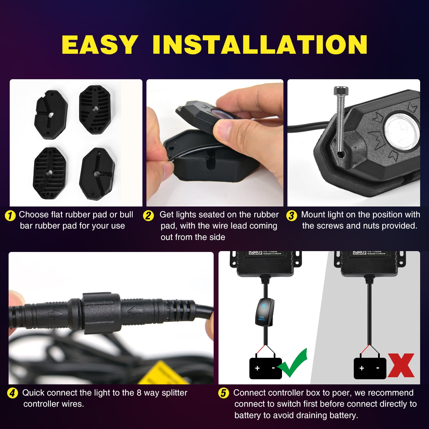 Nilight RGB LED Rock Lights Kit, 6 pods Underglow Multicolor Neon Light Pod with Bluetooth App Control Flashing Music Mode IP68 Exterior Wheel Well Light for Truck ATV UTV RZR SUV