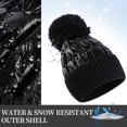 thumbnail image 4 of Gorro de invierno bonito para mujer, forro polar cálido, puños de pompones metálicos brillantes, gorro de punto con calavera, negro, 4 of 5
