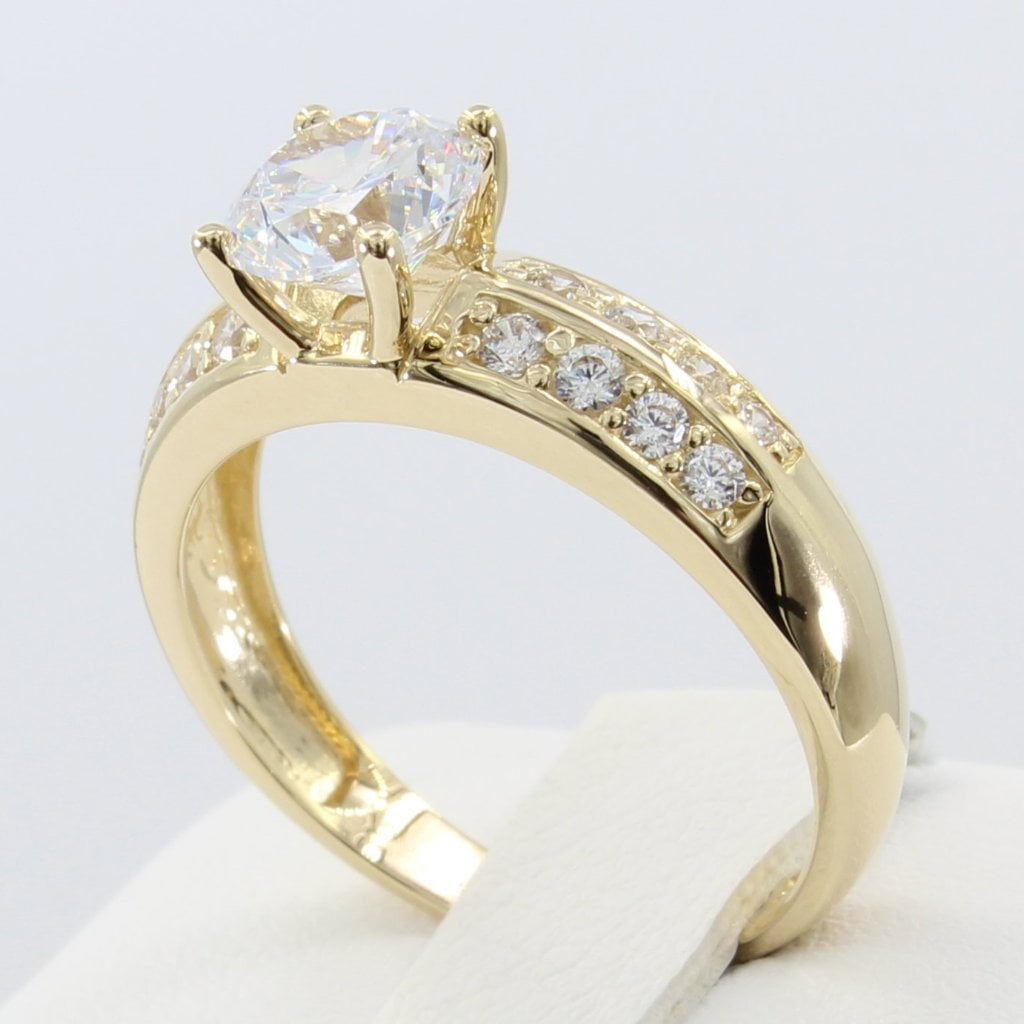 1.50 Ct 14K Yellow Gold Round Double Row Engagement Wedding Propose Promise Ring
