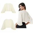 thumbnail image 6 of renvena Women's Elegant Bolero Shawl Shrugs 3/4 Sleeve Chiffon Open Front Cardigan Cover Ups Size -3XL Champagne XL, 6 of 7