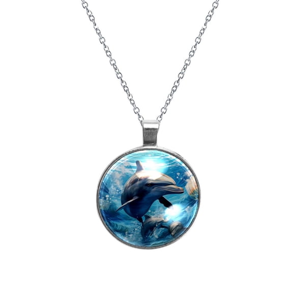 Dolphin Glass Circular Pendant Necklace - Stunning Jewelry for Women