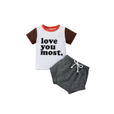 

Sunisery Toddler Baby Boy Summer Clothes Letter Print Short Sleeve Tee Shirt and Shorts Pants Outfits White Gray 3-4 Years