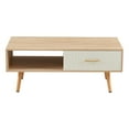 thumbnail image 3 of Hassch Modern Rectangle Coffee Table with Storage Drawer, Solid Wood Legs & MDF Top, 40.9” Living Room Center Table, Easy Assembly, Natural+White, 3 of 7