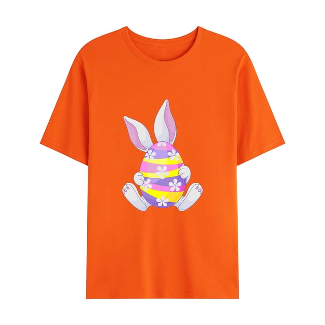 EGNMCR T-Shirts de Pâques avec Imprimé de Lapin et Œufs de Pâques pour Femmes, T-Shirts Graphiques pour Femmes, T-Shirts Décontractés à Col Rond pour Femmes, T-Shirts à Manches Courtes avec Imprimé de Pâques pour Femmes
