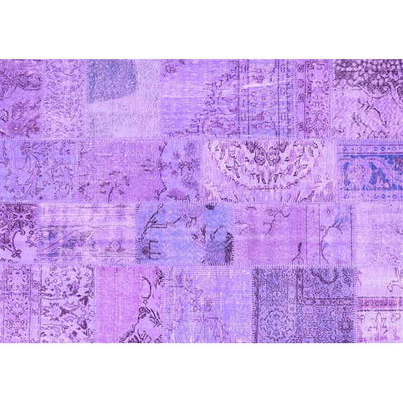Ahgly Company Indoor Rectangle Patchwork Purple Transitional Area Rugs, 2' x 3'