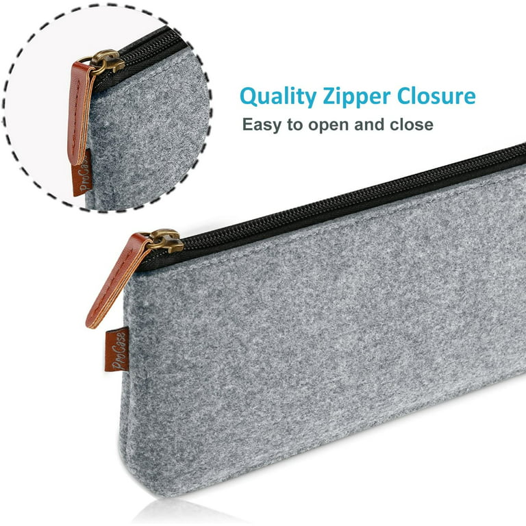 Pencil Pouch Bag, 2 Pack Felt Small Stationary Pen Case Organizer with  Zipper(Black/Grey)