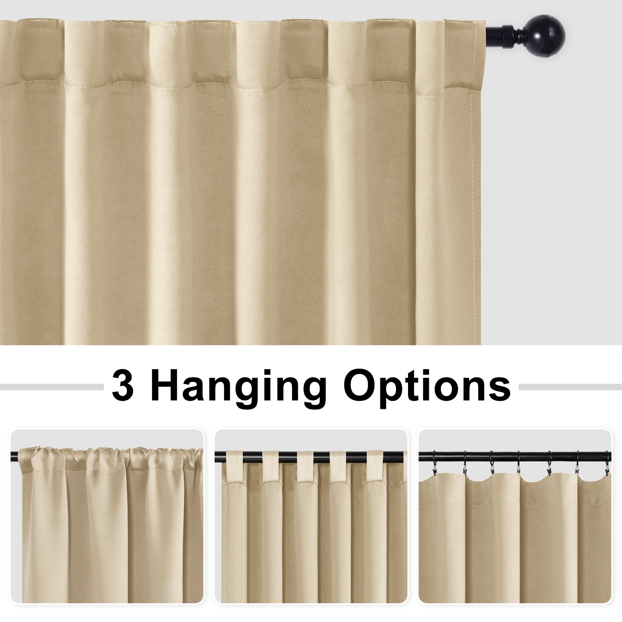 XWZO 80x84 Rod Pocket Curtains 1 Panel for Living Room, Extra Wide Room Divider for Patio Sliding Door, Thermal Curtains with Back Tab for Bedroom Partition, Beige