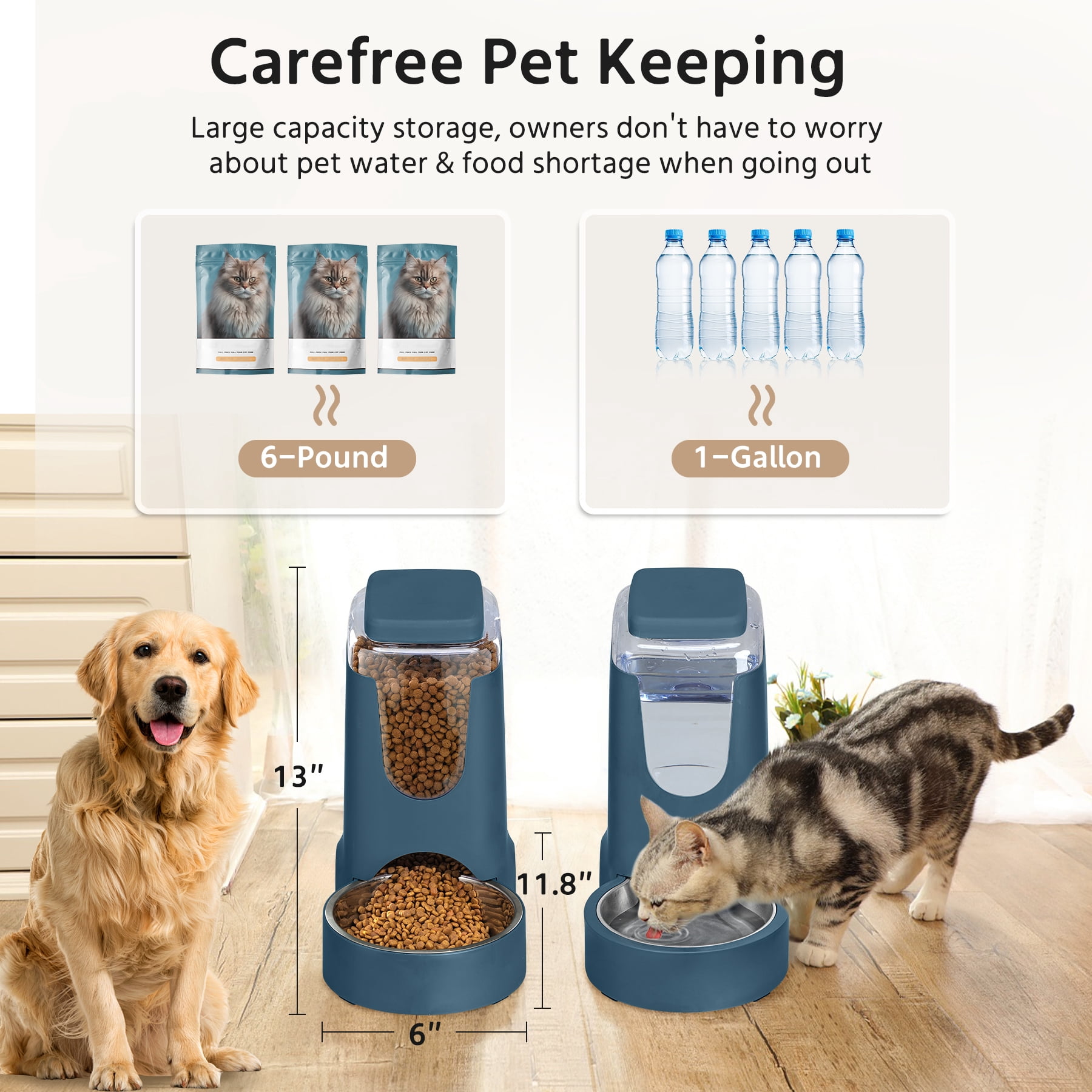 2 Pack Cat Automatic Feeder and Water Dispenser with Stainless Steel Bowl Pet Dog Gravity Food Feeder and Waterer for Small Medium Pets Puppy Kitten