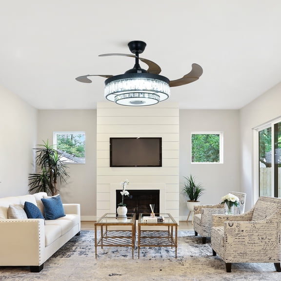 LUOLAX 42-inch retro American ceiling fan light, variable frequency colorful dimming bedroom fan light, dining room and living room chandelier ceiling fan