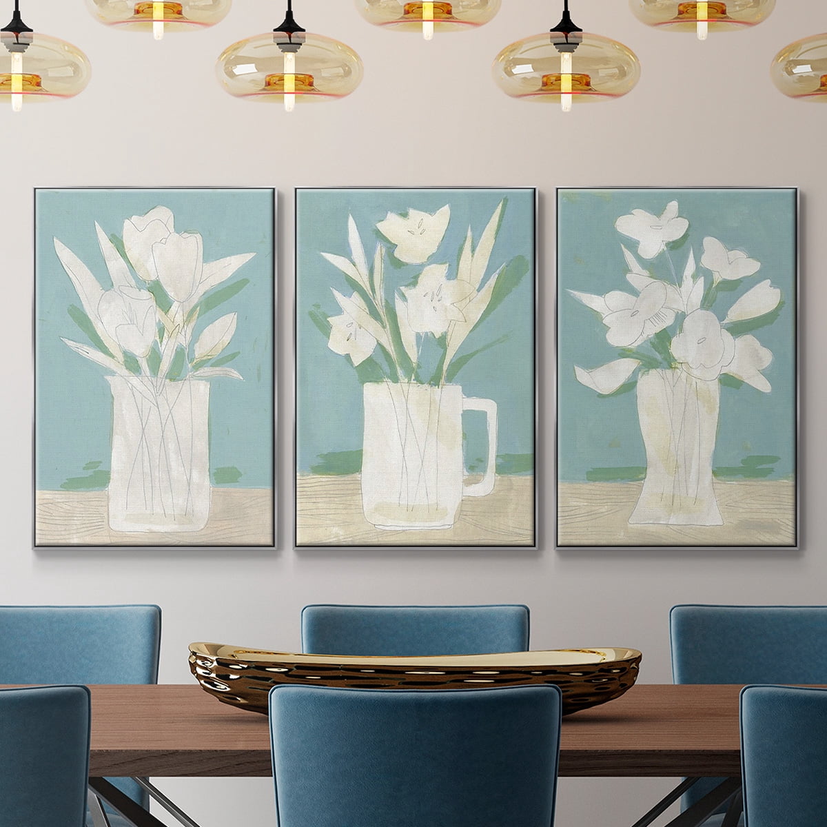 Muted Spring Arrangement I - Framed Premium Gallery Wrapped Canvas L Frame 3 Piece Set - Ready to Hang