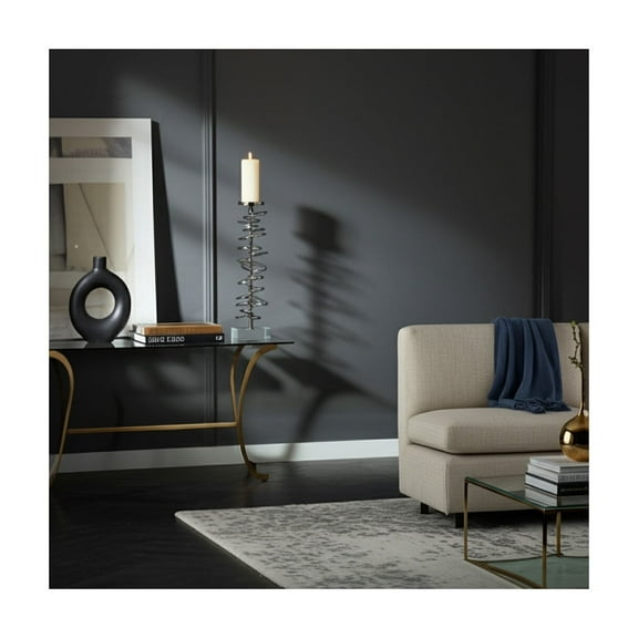 Modern Metal Pillar Candle Holder - Spiral Design Aluminum Taper Holder - Contemporary Home & Office Decor - Metallic - 18" Gunmetal