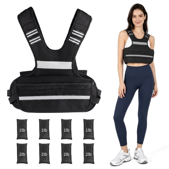 Yucurem Weighted Vest for Women, 12lb Adjustable Weighted Vest, with 8 Weights, Reflective Strip, Large Pockets for Running Training