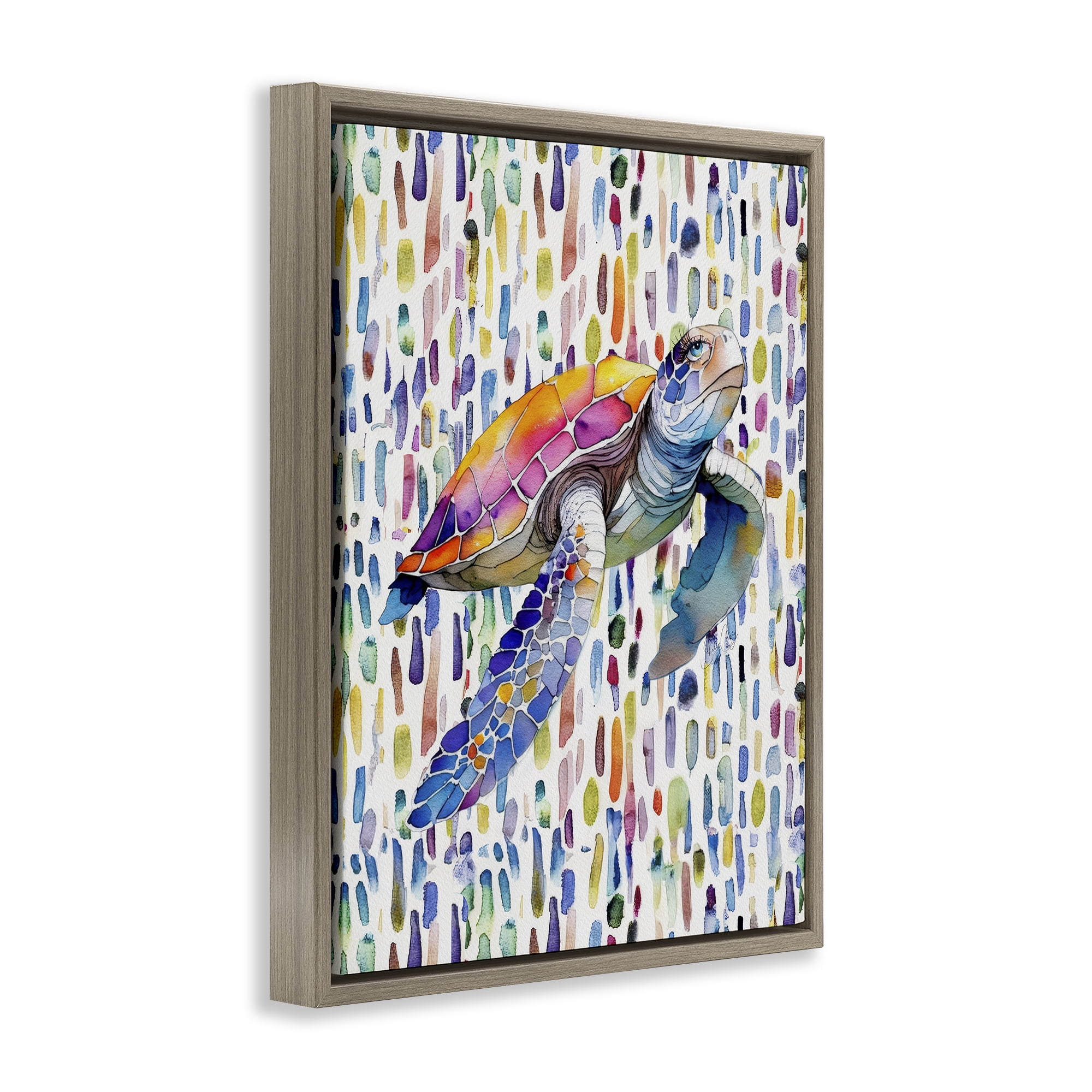 Stupell Industries Turtle on Colorful Dots Brown Framed Floater Canvas Wall Art, design by Shelly Craig