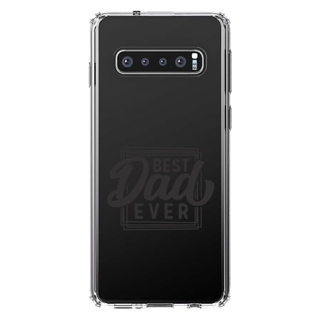 DistinctInk Clear Shockproof Hybrid Case for Samsung Galaxy S10+ PLUS (6.4 Screen) - TPU Bumper Acrylic Back Tempered Glass Screen Protector - Bed Dad Ever Word Art