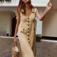 thumbnail image 1 of Vestido de lino de algodón de verano para mujer, vestido vintage casual sin mangas con cuello en V Irfora Broncearse/4X-grande, 1 of 7