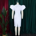thumbnail image 4 of AURA Plus Size Midi Bodycon Dress Round Neck Ruffle Sleeve Rhinestone Hollow High Waist Elegant Party Dress, 4 of 8