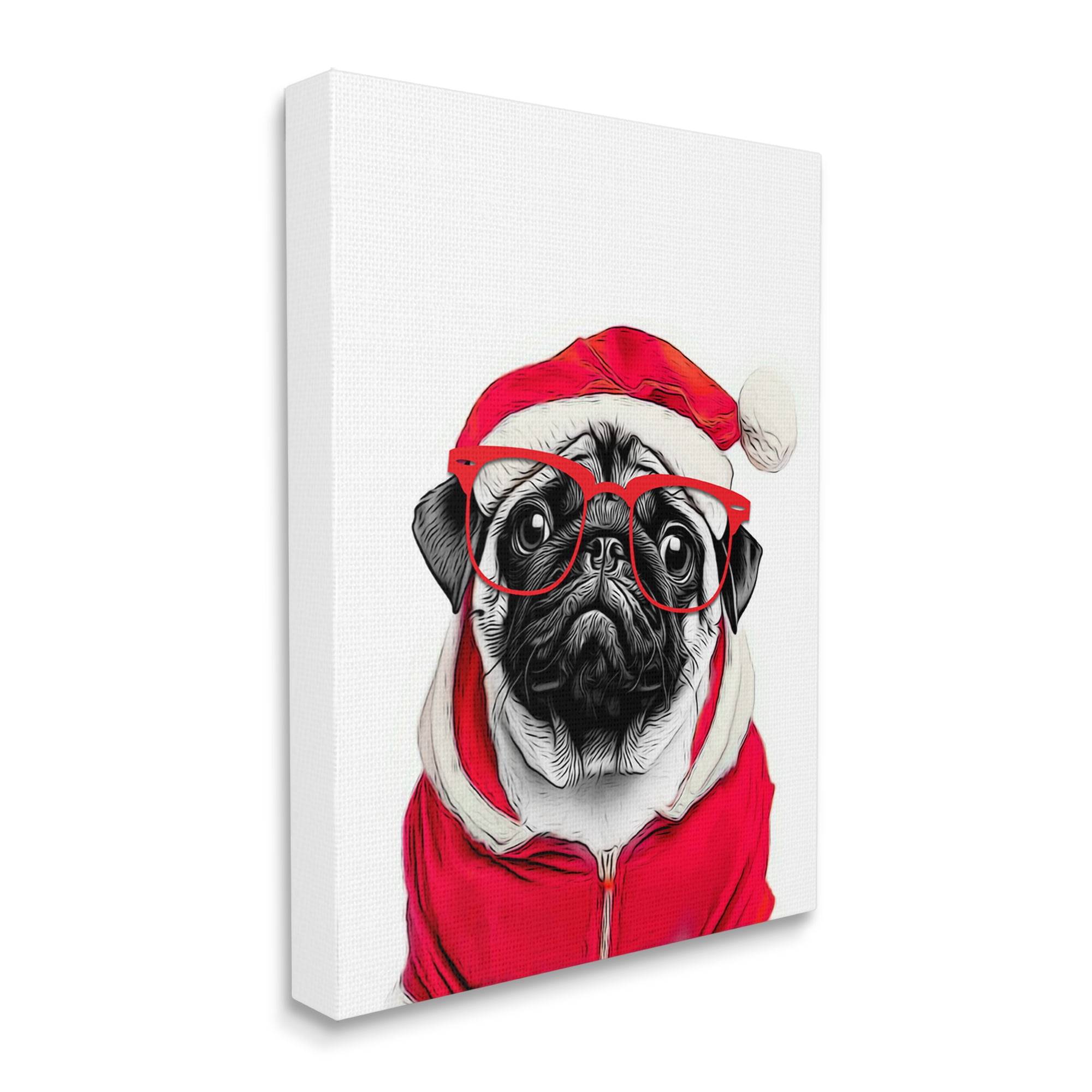 Stupell Industries Pug in Santa Hat Holiday Painting Gallery Wrapped Canvas Art Print Wall Art, 30 x 40