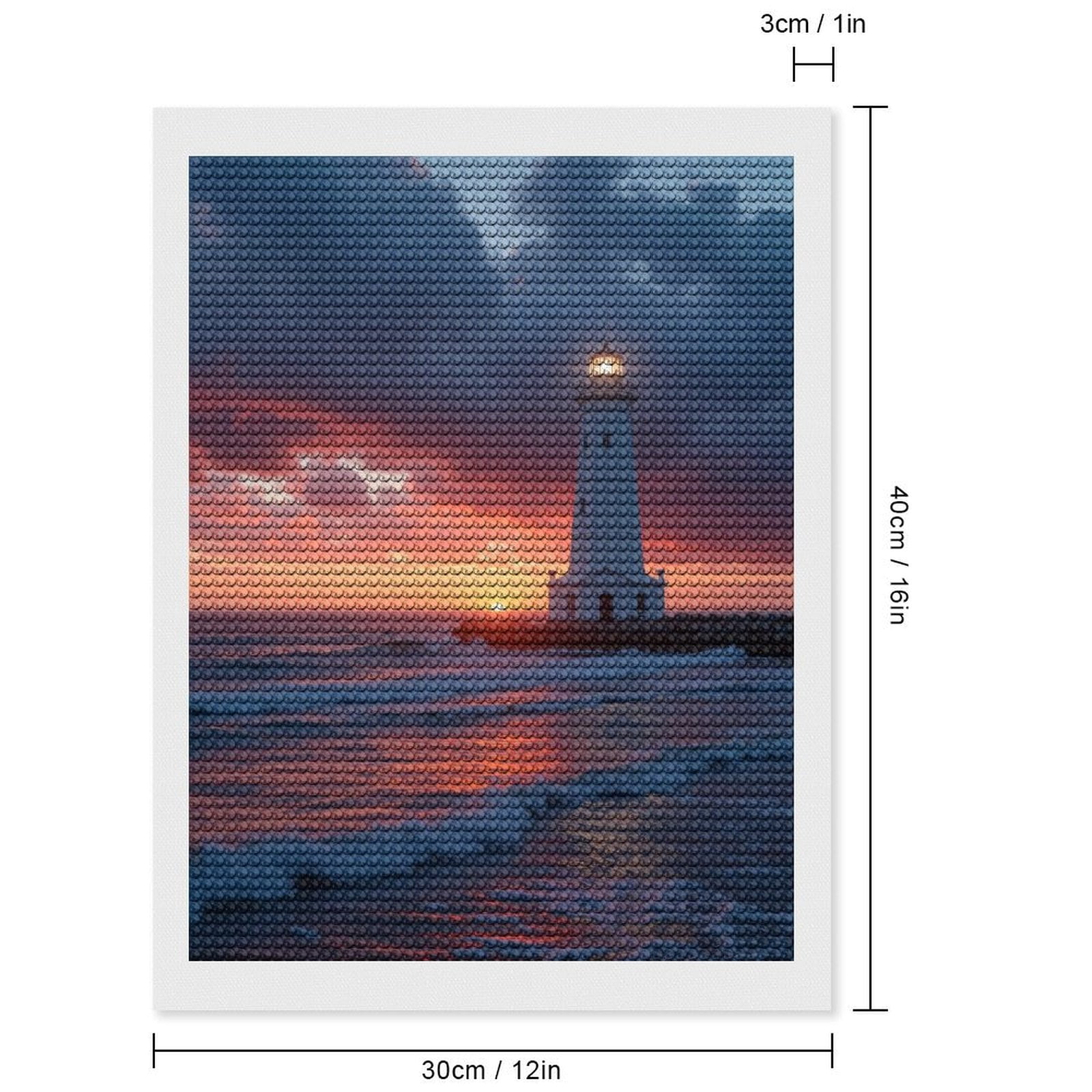 Diamond Art Kits for Adults, Sunset Lighthouse Over Ocean Waves 5D Diamond Painting Kits for Adults Beginners, DIY Full Drill Diamond Painting, Gem Art and Crafts 12x16
