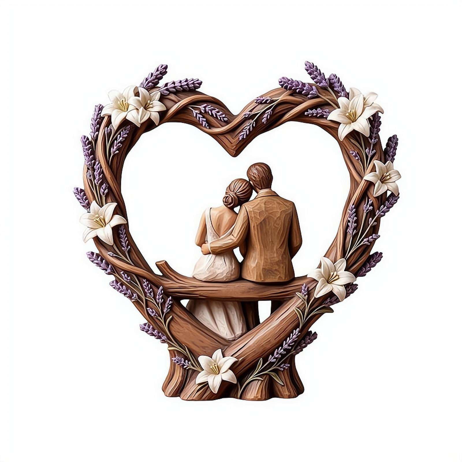 Custom Name Wooden Couple Heart Sculpture, Personalized Romantic Wood Art Figurine for Home Decor, Anniversary Valentines Day Gift for Husband Wife Boyfriend Girlfriend, Meaningful Display Piece