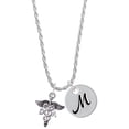 thumbnail image 1 of Delight Jewelry Silvertone Caduceus - DA Silvertone Script Initial Disc - M - Charm Necklace, 20"+3", 1 of 4