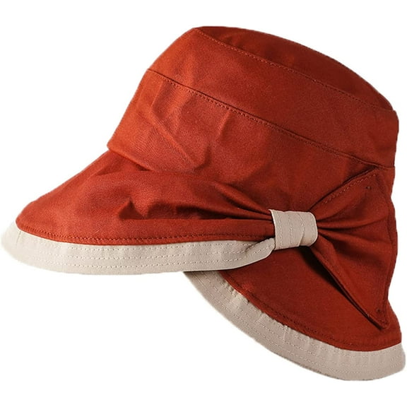 CoCopeaunts Women Bucket Hat with Bow Tie Wide Large Brim Sun Cap Outdoor Fisherman Hat UV Proof Sun Protection Bucket Cap