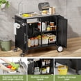 thumbnail image 4 of Outdoor Grill Table with Sink, Metal Grill Cart With Storage Cabinets, 304 Stainless Steel Sink, Outdoor Kitchen Island with Wheels for Lawn, Garden, 4 of 9