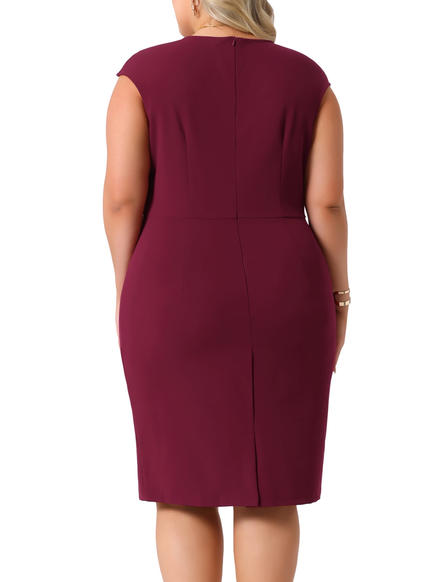 DARING DIVA Women's Plus Size Sheath Notched Neck Work Events Dress 1X Burgundy