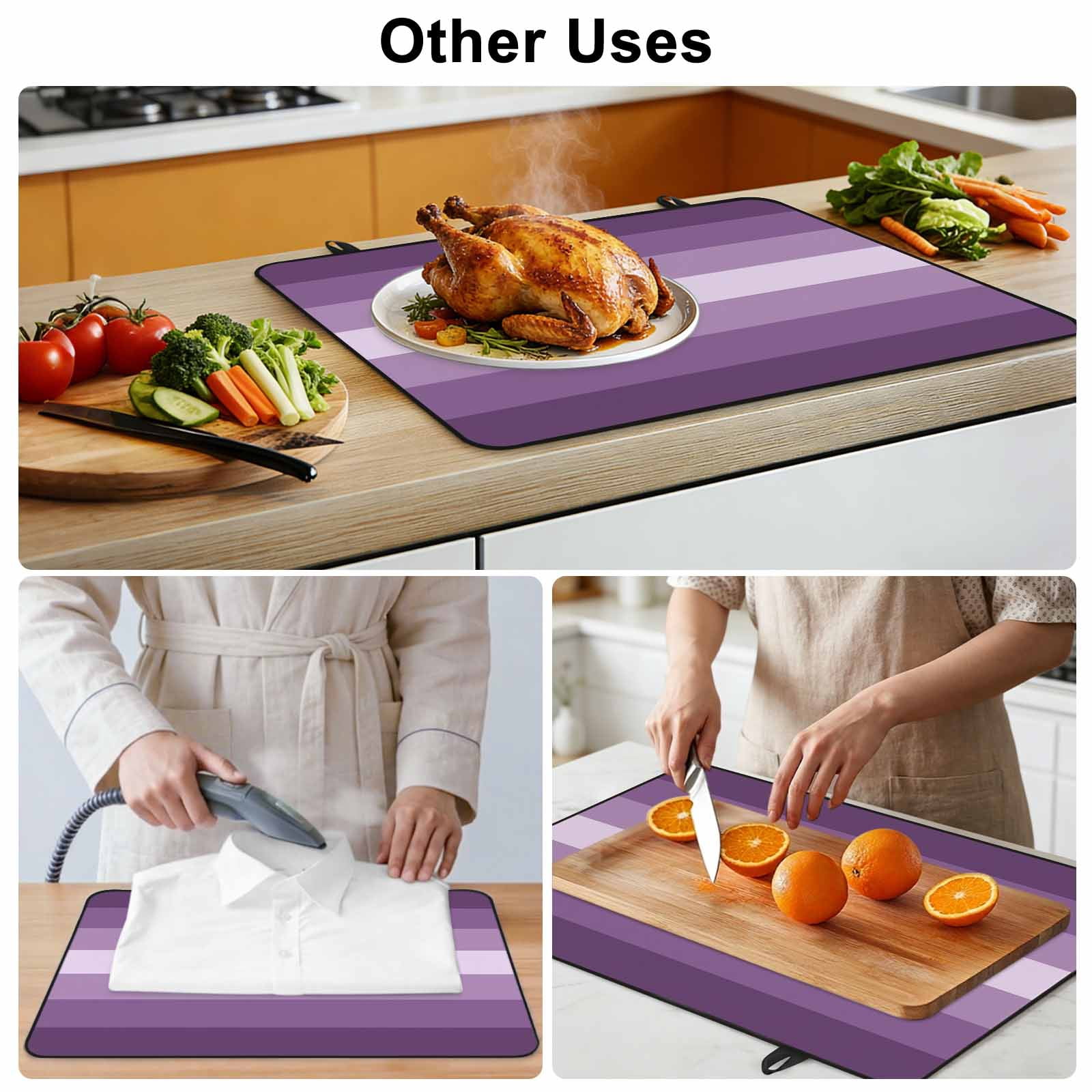 Geometric Purple, Stove Top Cover for Electric Stove, Heat-proof & Non Slip Glass Top Stove Cover Protector, Solid Ombre Geometric Modern Stripe Kitchen Flat Cooktop Rubber Mat 31x24 Inches