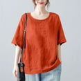 thumbnail image 2 of FRSASU Women's Loose Cotton Linen T-shirt Half Sleeve Tops Round Neck Solid Color Shirts Orange, 2 of 5