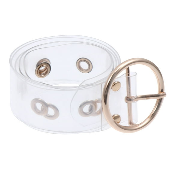 1Pc Women Fashion Transparent Waist Belt Chic Durable Waistband for Dresses Jeans Golden Round Shape Buckle Pattern