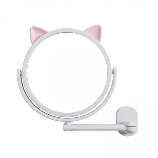 4x Espejo de Maquillaje Autoadhesivo, Espejo Cosmético Giratorio, Espejo de Tocador, Lindo Espejo de Oreja de Gato Antivaho para Dormitorio de Hotel 4 piezas